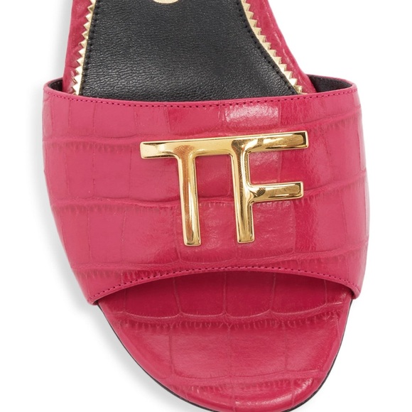 Tom ford logo croc embossed leather mules - rose red - 38 - Picture 2 of 7